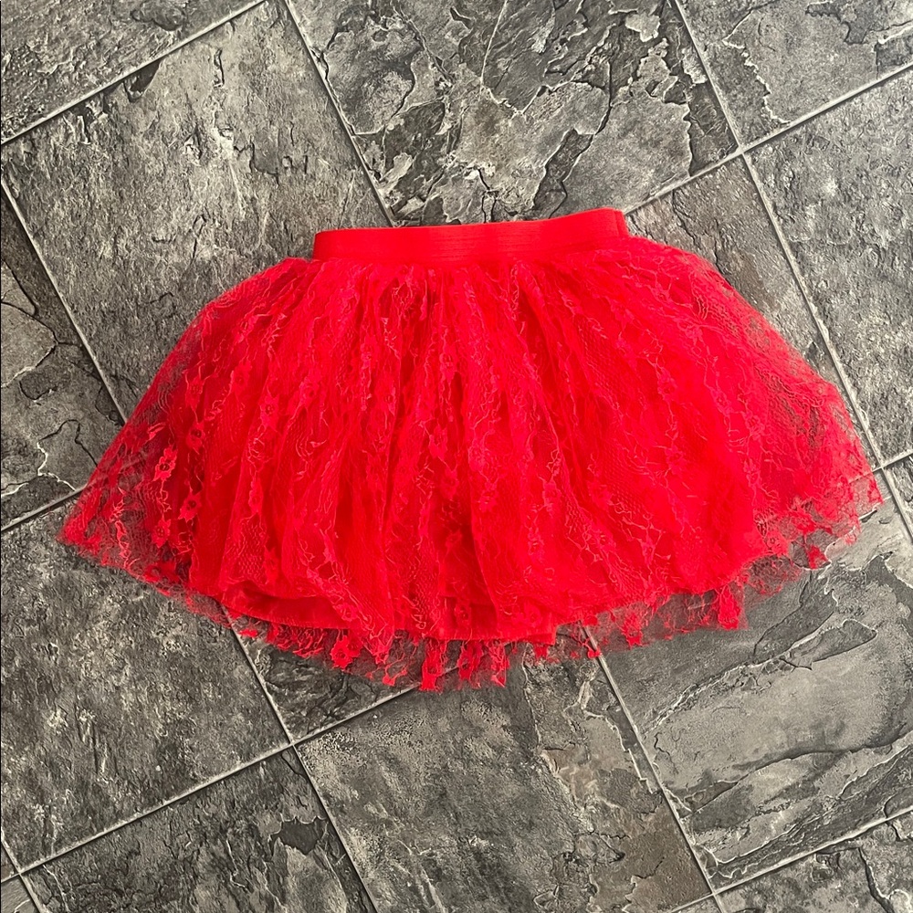 Women’s Red Lace Tulle TuTu Miniskirt Coquette Party Ballet Fairy Whimsigoth
